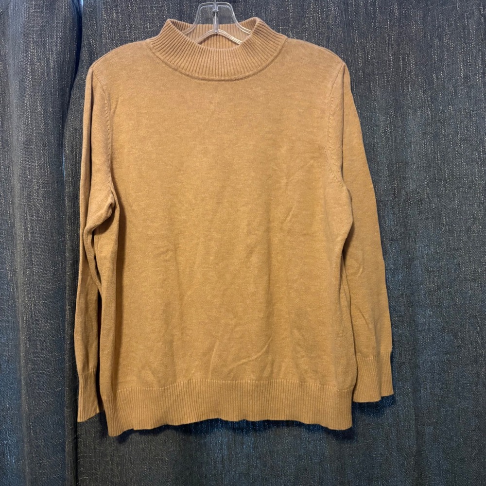 Dressbarn Camel Tan Mock Neck Long Sleeve Knit Sweater Cotton Blend (Women's XL)